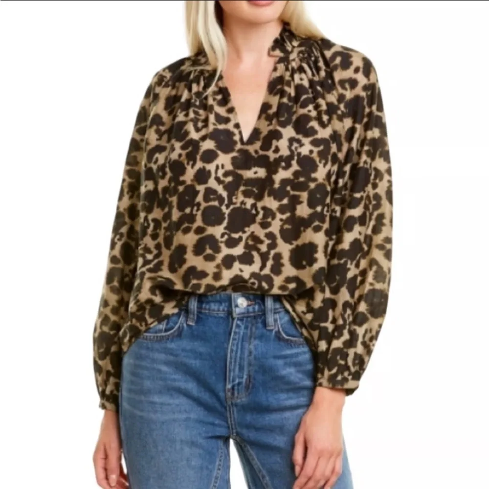 Current Elliott NWT Annabelle Silk blend blouse leopard print Tag size 1 $228